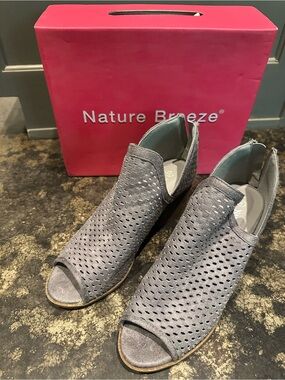 Nature Breeze Gray Perforated Peep-Toe Ankle Booties
